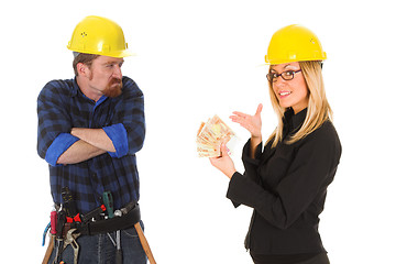 Image showing construction worker and businesswoman