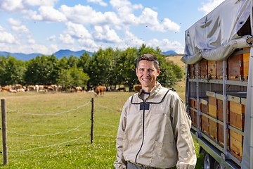 Image showing Portrait of a happy male beekeeper