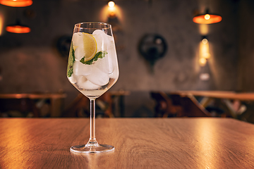 Image showing Glass of refreshing alcohol gin tonic cocktail