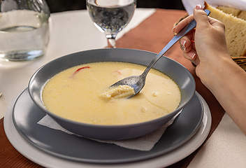 Image showing Bowl with tasty traditional Romanian tripe soup