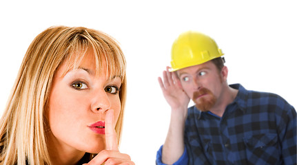 Image showing businesswoman and construction worker