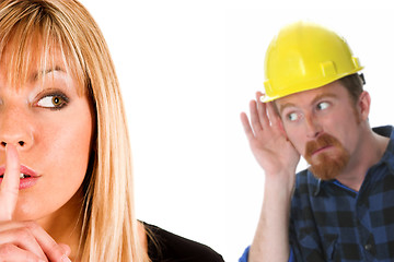 Image showing businesswoman and construction worker