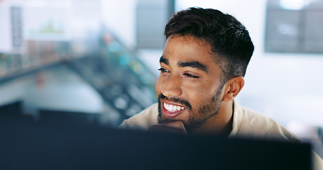 Image showing Stress, headache and tired businessman in the office with a burnout working on a project with a deadline. Exhausted, fatigue and overworked professional male employee planning report with frustration