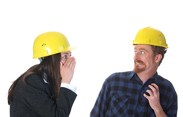 Image showing businesswoman and construction worker 