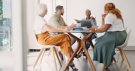 Image showing Leadership, innovation or black woman in meeting planning a SEO digital marketing strategy for target audience. Collaboration, team work or employees talking of speaking of kpi goals for sales growth