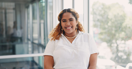 Image showing Business woman, success and face with hair, natural beauty and vision with corporate employee and confidence, Motivation, focus and empowerment with black woman and mindset in professional portrait.