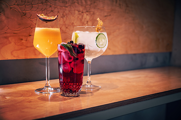 Image showing Three different alcoholic cocktails