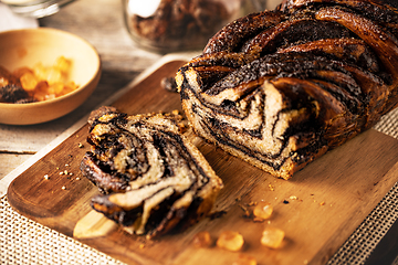 Image showing Chocolate babka or brioche bread.