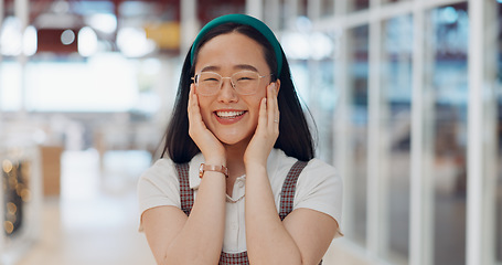 Image showing Shopping, mall and face of Asian customer in retail building for discount product, luxury present gift or promotion choice. B2c Commerce, Tokyo Japan and portrait woman at market store for sales deal