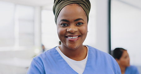 Image showing Portrait, black woman and medical expert happy, friendly and ready for medicine and telehealth