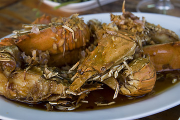 Image showing Rock lobsters with garlic