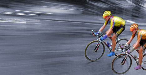 Image showing Race, rally, speedy bicyclists in motion