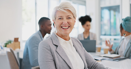 Image showing Business leader, happy portrait of woman CEO in office with vision and motivation in senior management. Leadership, success and confident mature manager with smile on face, boss at advisory company.