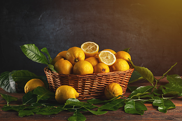 Image showing Fresh lemons in basket