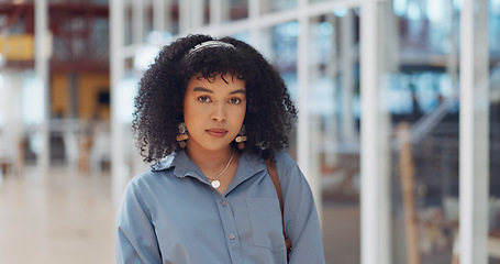 Image showing Creative black woman, face and arms crossed for vision, career ambition or empowerment at the office. Portrait of African American woman employee designer with crossed arms in confidence for startup