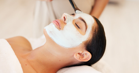 Image showing Beauty, skincare and luxury spa face mask for woman at professional salon for anti aging treatment for acne and wrinkles. Health, wellness and relax, skin care with mask facial for healthy lifestyle.