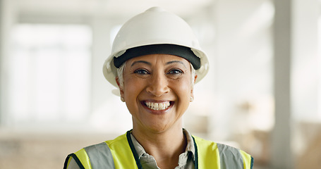 Image showing Logistics, construction and architect working on renovation, building development and home maintenance. Face portrait of a mature worker with smile in management of an architecture home project