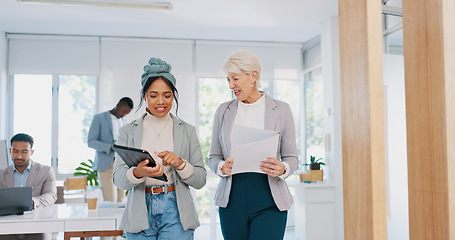 Image showing Senior, CEO and worker high five for support, team work or sales goals at a digital agency business office. Smile, women winning or happy employees with motivation, vision or mission for success