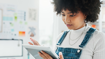 Image showing Delivery, ecommerce and tablet with woman in warehouse with business checklist for logistics, online shopping and storage inventory. Shipping, cargo and supply chain with employee in store factory