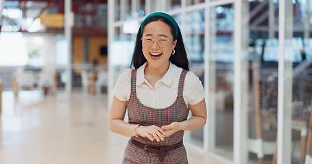 Image showing Shopping, mall and face of Asian customer in retail building for discount product, luxury present gift or promotion choice. B2c Commerce, Tokyo Japan and portrait woman at market store for sales deal