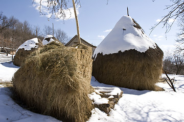 Image showing traditional Serbian haystack on farm