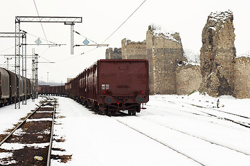 Image showing trains in freight yard winter