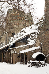 Image showing old horse drawn carriage in the snow