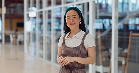 Image showing Shopping, mall and face of Asian customer in retail building for discount product, luxury present gift or promotion choice. B2c Commerce, Tokyo Japan and portrait woman at market store for sales deal