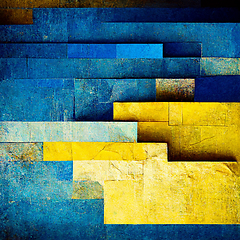 Image showing Abstract painting on blue and yellow watercolor painting backgro