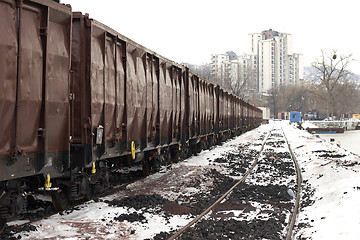 Image showing trains in freight yard winter