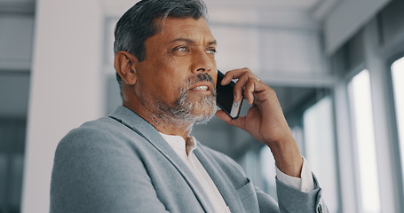 Image showing Phone call, negotiation and communication with a CEO, manager or boss talking in his office at work. Business, contact and networking with a man chatting using his mobile for work management