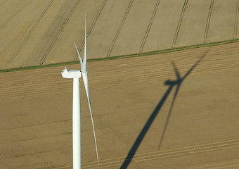 Image showing Aerial view of windturbine 