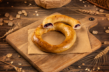 Image showing Bagel stuffed with plum jam