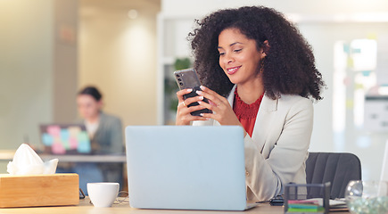 Image showing Real estate agent typing on laptop, thinking of creative property marketing advertisement to post on social media to sell a property. Confident, ambitious realtor with afro negotiating deal via email