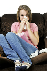 Image showing Teenage girl with a cold