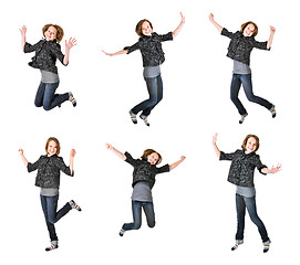 Image showing Teenage girl jumping on white background