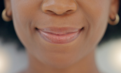 Image showing Closeup of smiling Headshot of a happy woman promoting healthy oral and tooth care routine