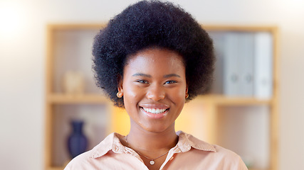 Image showing Portrait of afro fashion entrepreneur with funky, cool and trendy hairstyle showing friendly facial expression. Closeup headshot and face of ambitious, confident and proud designer standing in studio