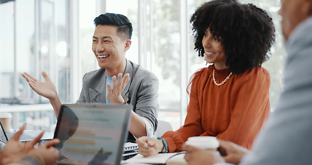 Image showing Meeting, collaboration and team planning a project together in the office conference room. Teamwork, diversity and business people in discussion while working on a b2b corporate strategy in workplace