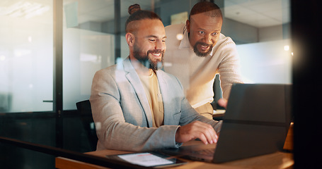 Image showing Laptop, typing and men in office writing an email, internet research or performance data report. Technology, communication and startup businessman working on project or networking on computer at desk