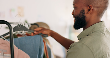 Image showing Fashion, ecommerce and small business with man in warehouse for shipping, delivery and logistics. Supply chain, retail and online shopping with employee working in factory workshop for store product