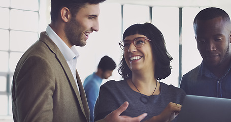 Image showing Company, collaboration and team with positive mindset planning and working together on a project or strategy. Teamwork, partnership and business people at a company or startup with diversity