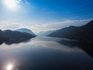 Image showing Aerial view on Teletskoye lake in Altai mountains