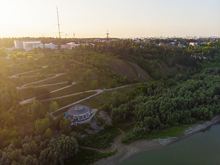 Image showing Aerial top vew of winding road in the city