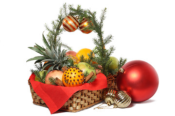 Image showing Christmas basket with fruit