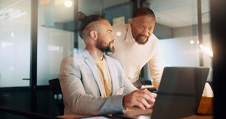 Image showing Laptop, typing and men in office writing an email, internet research or performance data report. Technology, communication and startup businessman working on project or networking on computer at desk