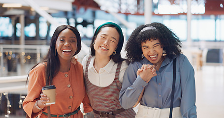 Image showing Creative business woman, friends and laughing with smile for friendship, teamwork or fun time at the office. Group of happy employee women smiling and laugh for social get together at company startup