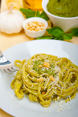 Image showing Italian traditional basil pesto pasta ingredients