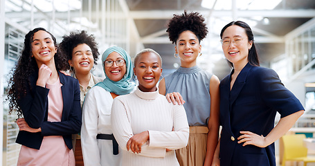 Image showing Women, diversity and empowerment, portrait of team in HR department at creative marketing startup company. Teamwork, power and confident group of happy women with smile and leadership human resources