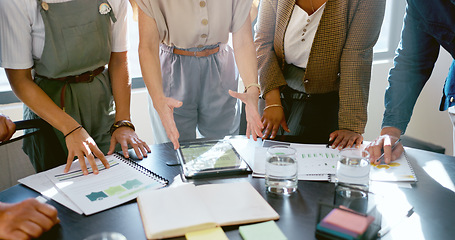 Image showing Documents, meeting and startup team in workshop for kpi strategy, planning or financial project for startup business. Accounting, paperwork and consultation for target, goals or tax audit research.